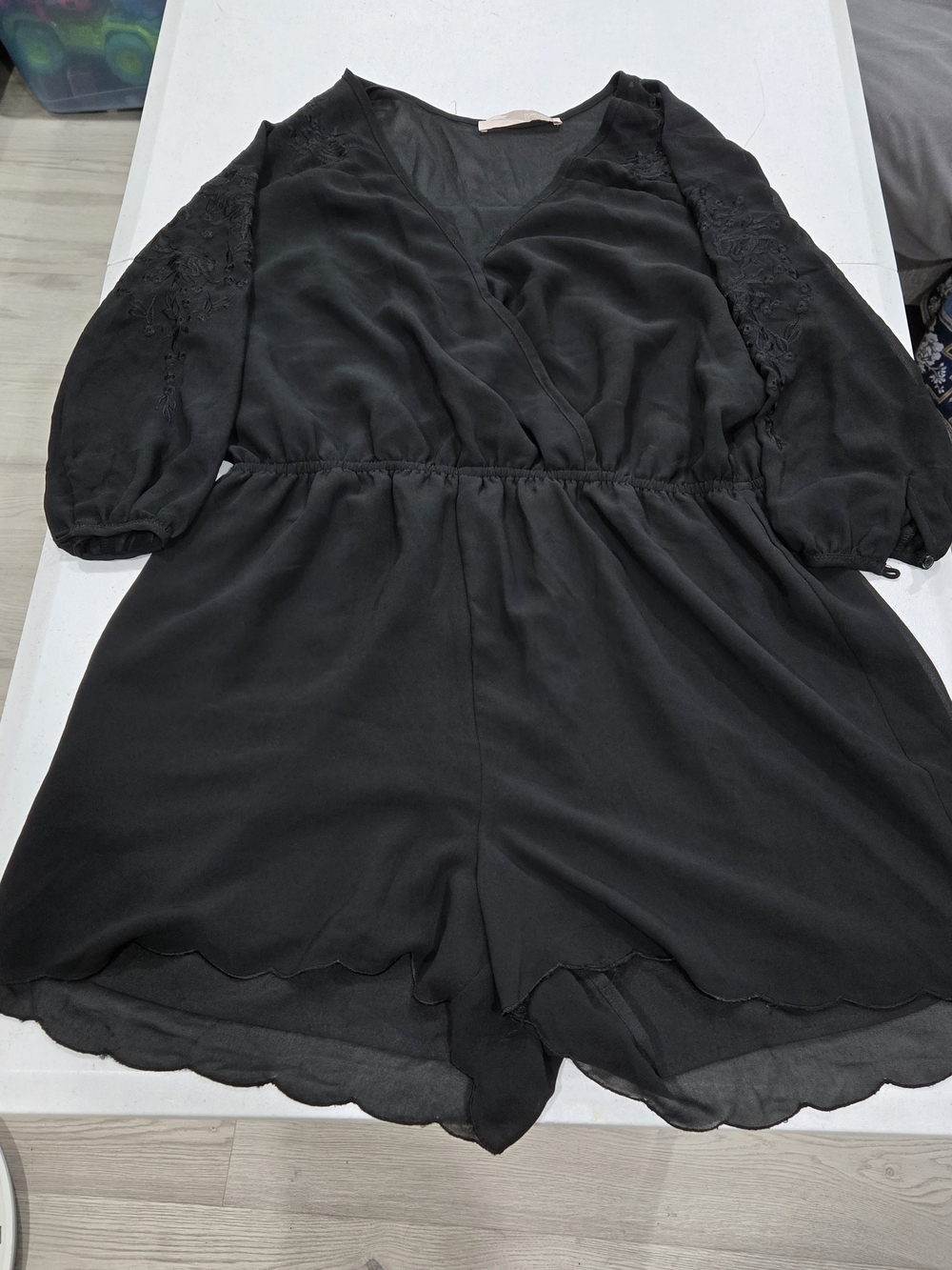 Forever 21 Black V-Neck Scallop Hem Romper